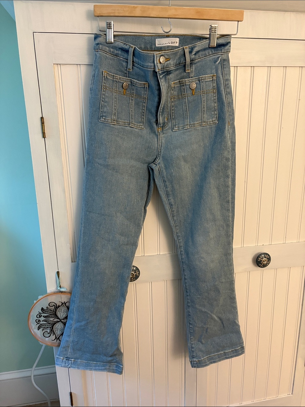 LOFT Light Blue High-Rise kick crop Jeans with Front Patch Pockets